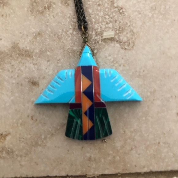 FOUND -Vintage Native American Multi Stone Eagle Necklace - 633 $35 or $30 w/of… - Picture 3 of 5